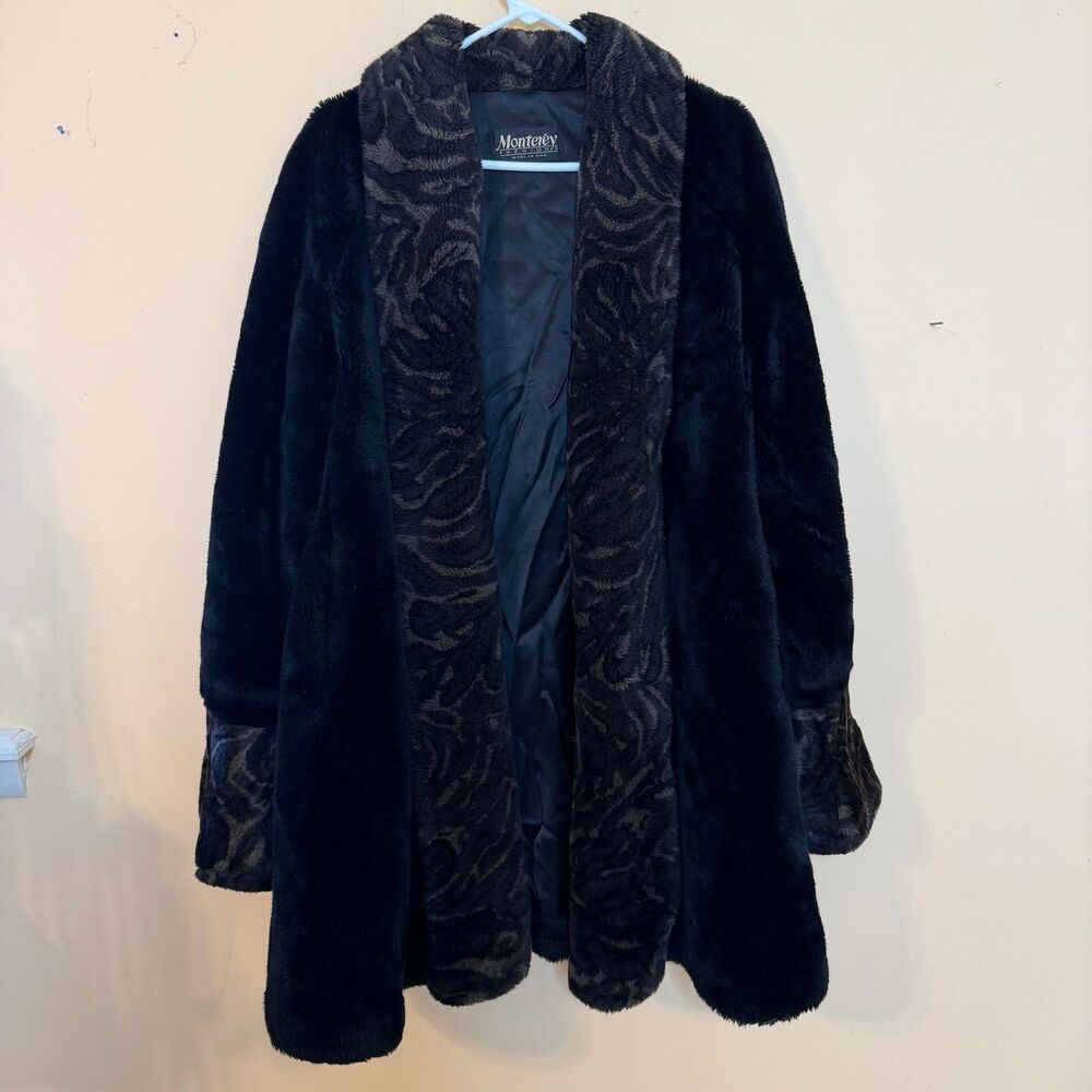 MONTEREY FASHIONS Women medium Coat Faux Fur Brown  Black 2 Tone Swing Coat USA